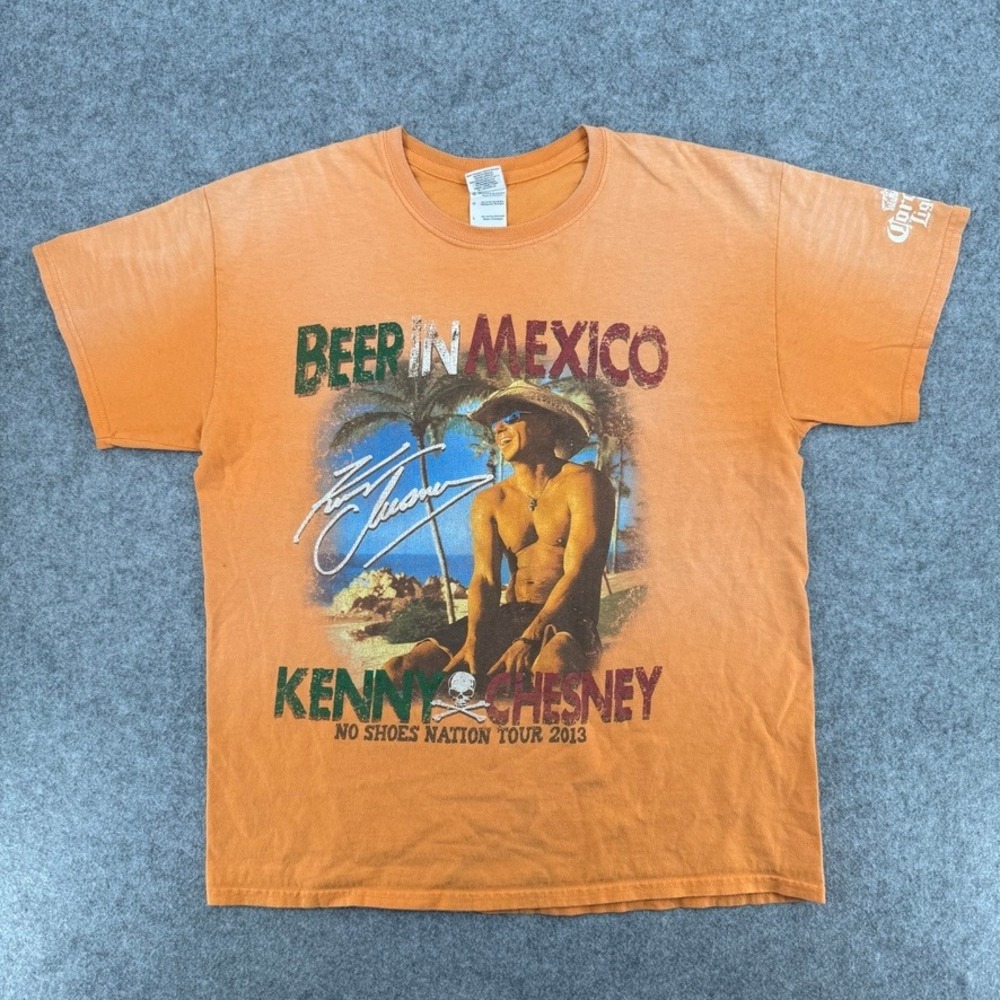 Gildan T-Shirt Mens L No Shoes Nation Tour 2013 Orange Beer In Mexico EUC